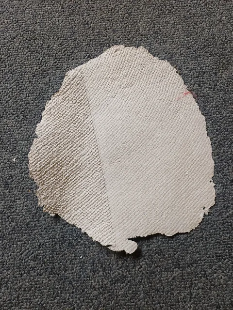 Close-up of the deckle edge of a round sheet, showing the weave of the mould